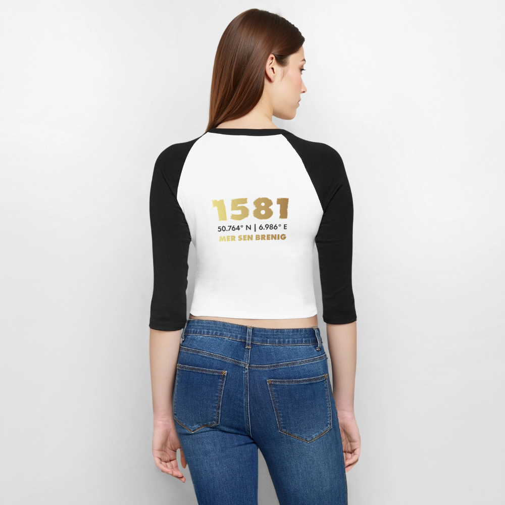 Frauen Cropped Baseball T-Shirt 3/4 Arm - Weiß/Schwarz