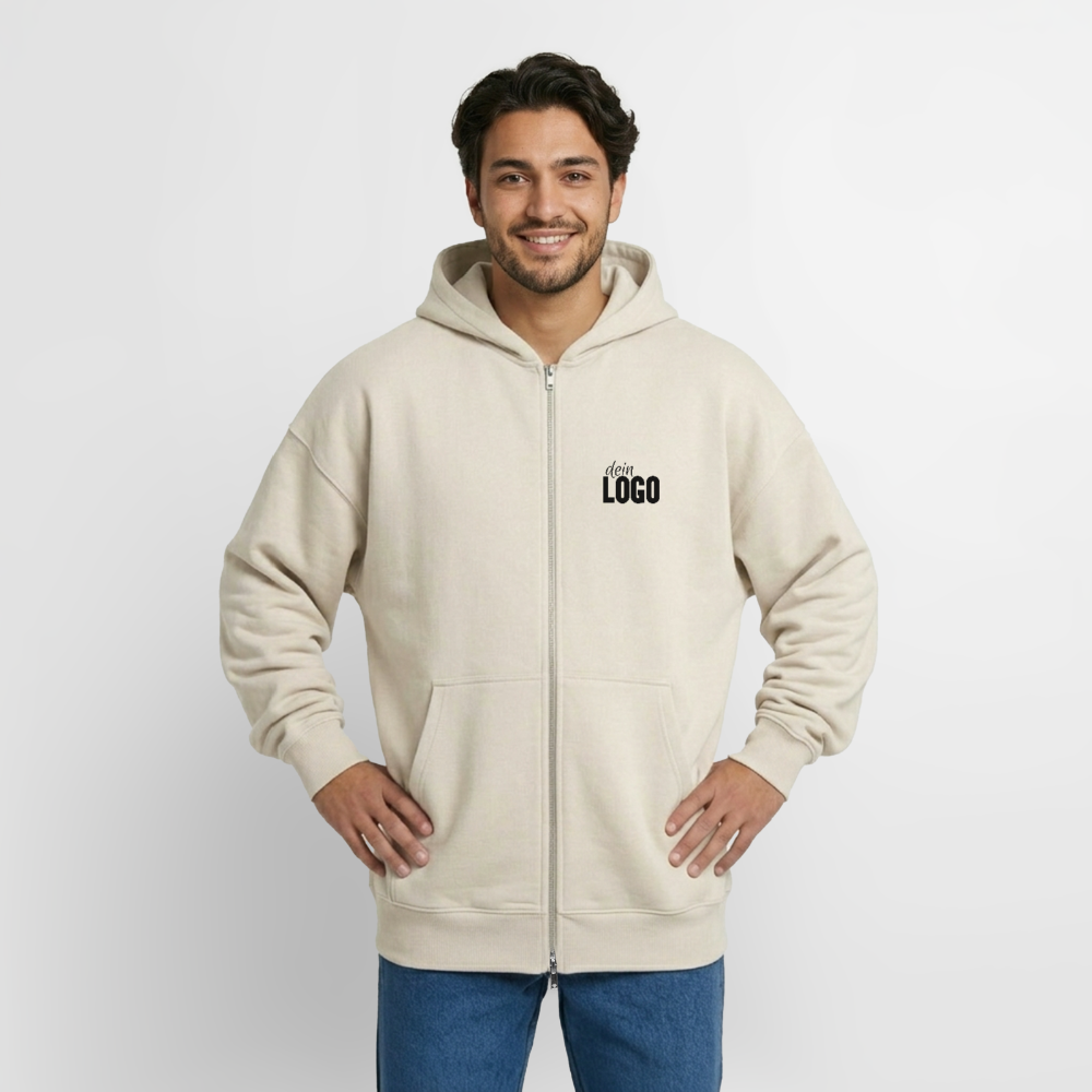 Oversized Heavyweight Unisex Zip Hoodie - Beige