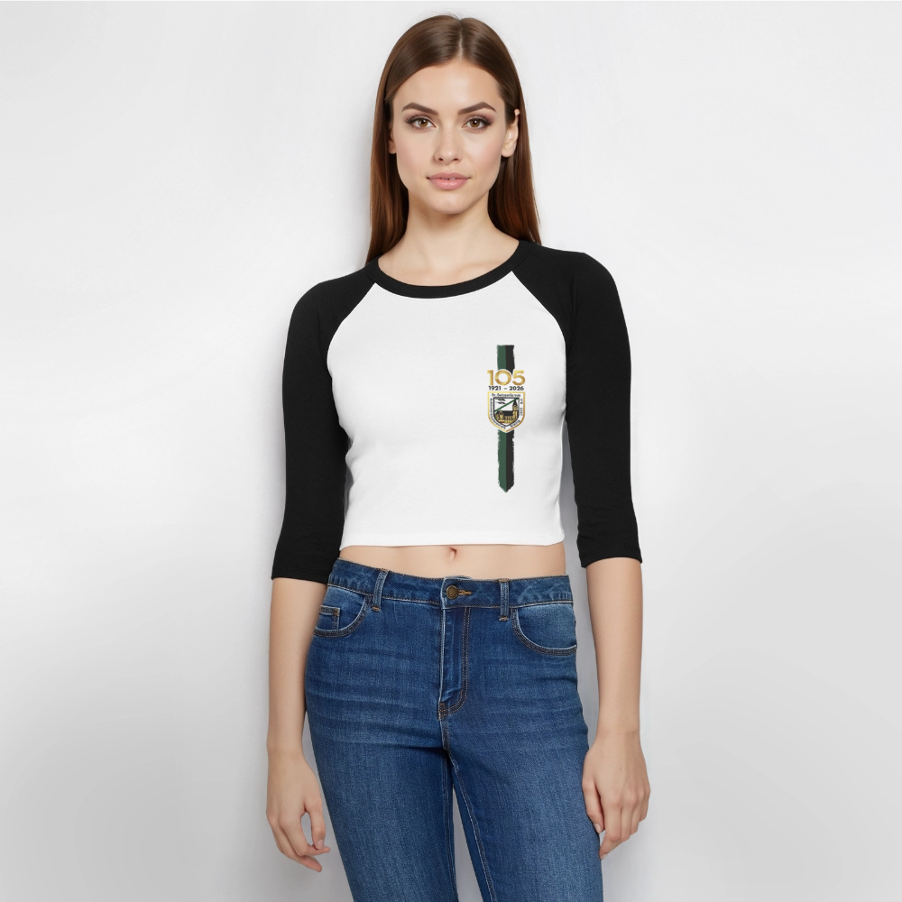 Frauen Cropped Baseball T-Shirt 3/4 Arm - Weiß/Schwarz