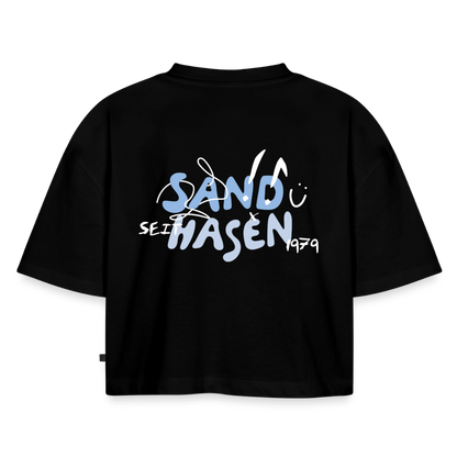 Frauen Premium Oversized Bio Cropped T-Shirt - Schwarz