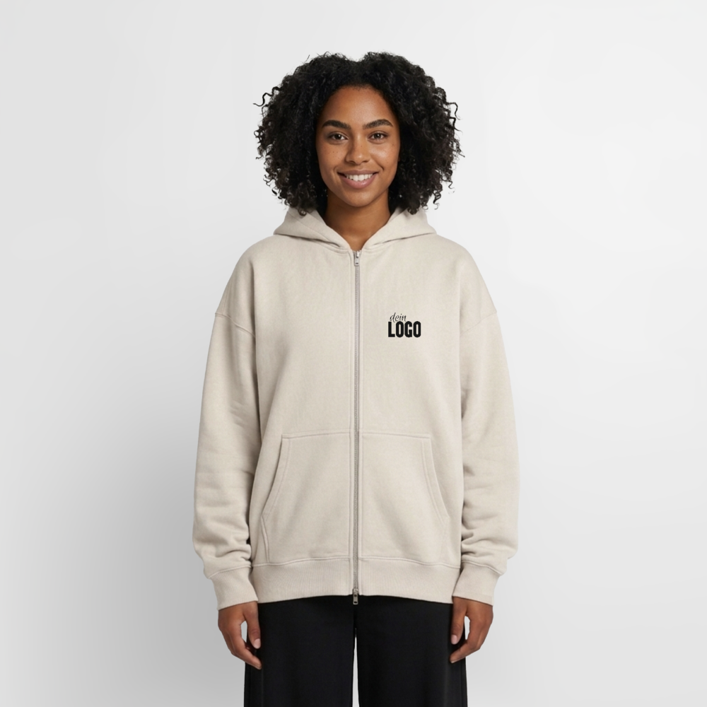 Oversized Heavyweight Unisex Zip Hoodie - Beige