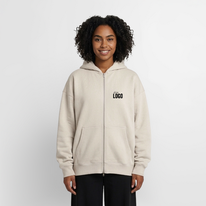 Oversized Heavyweight Unisex Zip Hoodie - Beige